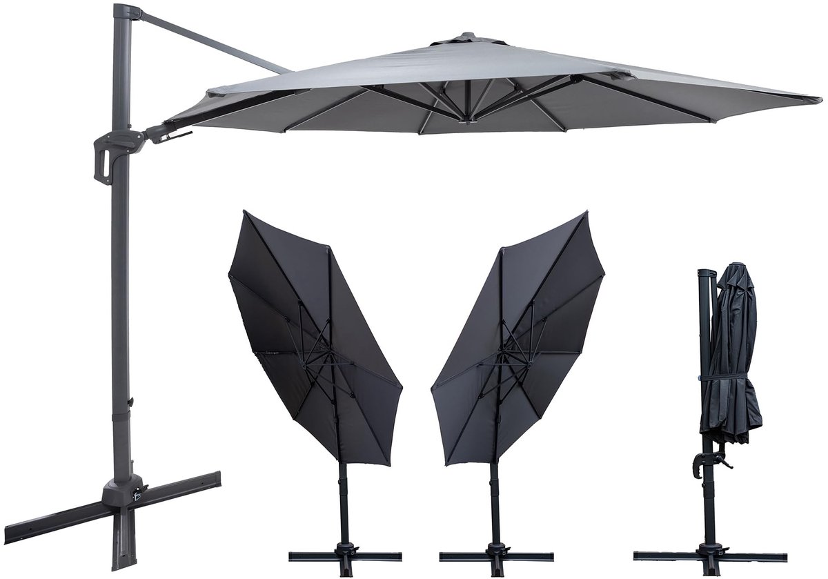 Dailygoods - Luxe aluminium zweefparasol 345 cm - 360° draaibaar en UV-bescherming (2227380354655)