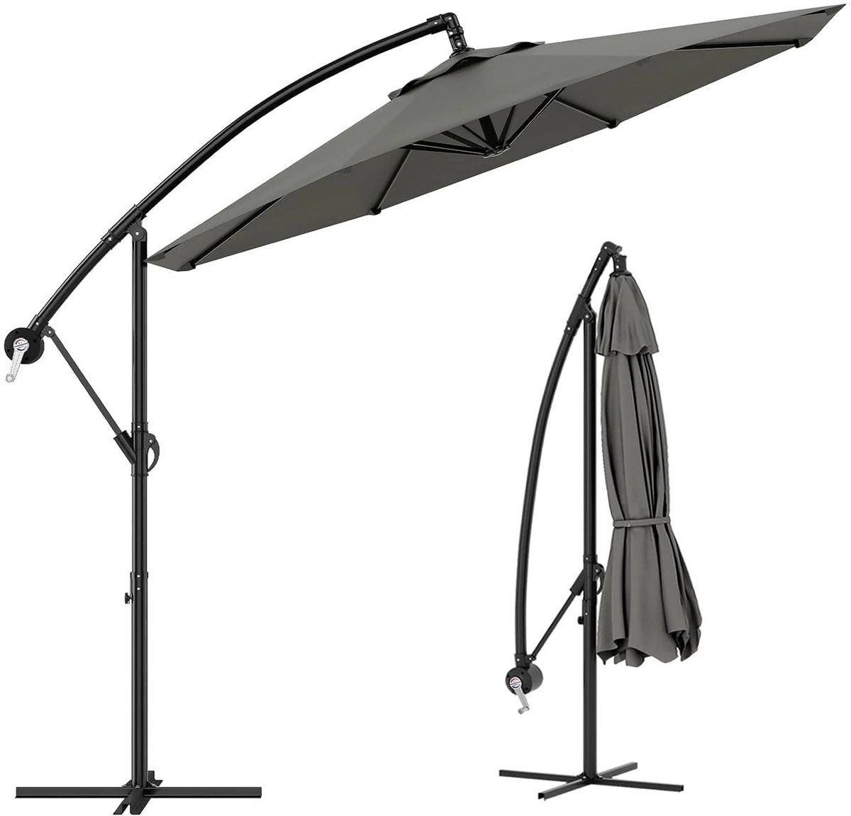 DeltaMerch Zweefparasol - Draaibare Parasol - Kantelbaar - UV werend doek - Incl. kruisvoet en beschermhoes - 300x 300cm - Grijs (8721617970099)