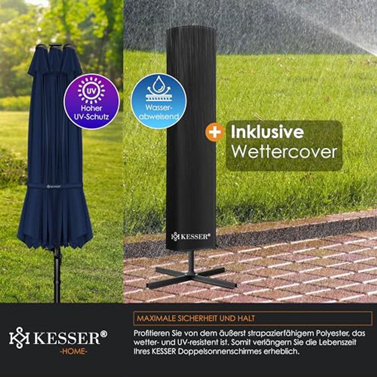 Dubbele Parasol 460 x 270 cm | Zweefparasol met beschermhoes en windscherm | Kantelbare Aluminium Parasol | Waterafstotend en Draaibaar (6153911337353)