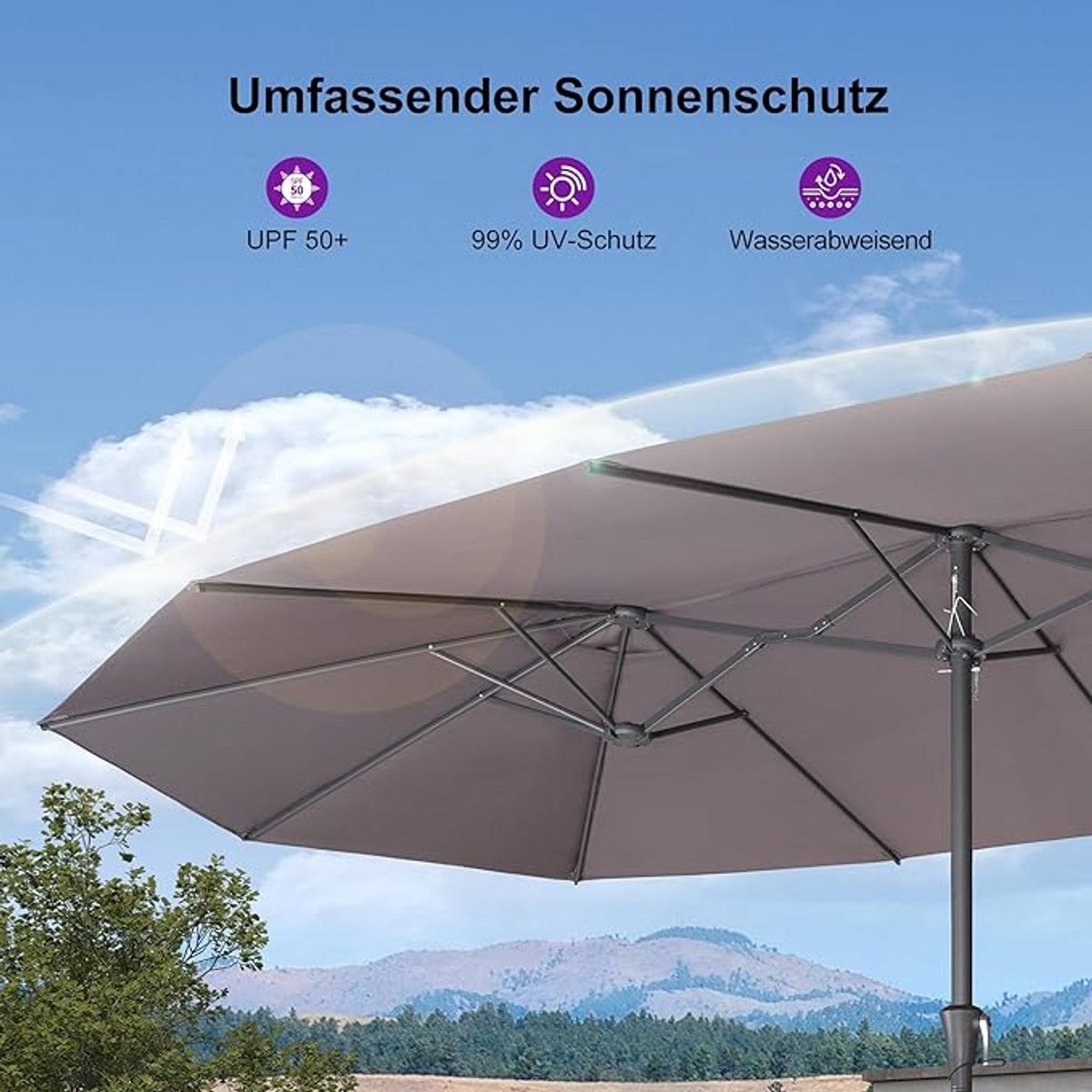 Dubbele Zweefparasol 455x270 cm Rechthoekig XXL Tuinparasol met Zwengel, UV-bescherming en Inclusief Voet + Zandzakken - Mobili Bella (9502267794988)