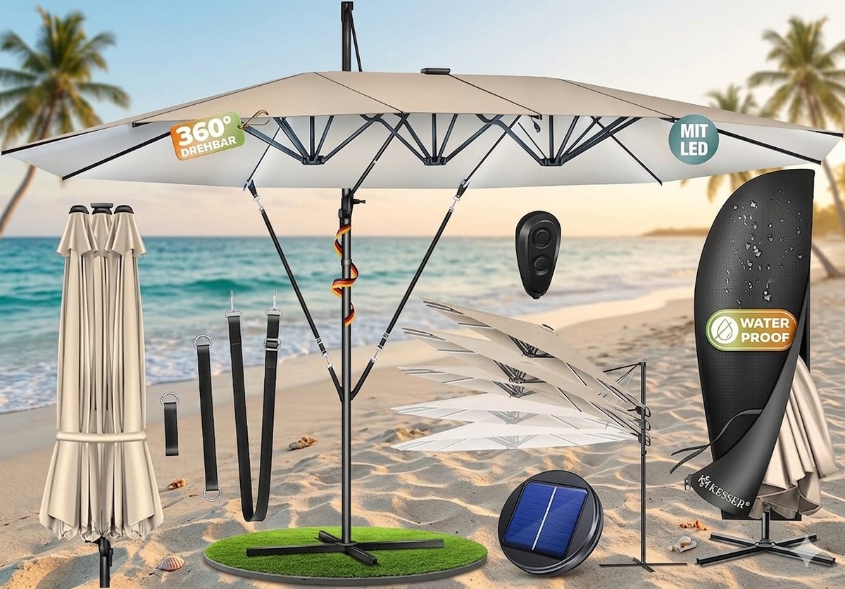 Dubbele Zweefparasol 460 x 270 - 460x270 cm - Antraciet - Medahomestore (9501996617452)
