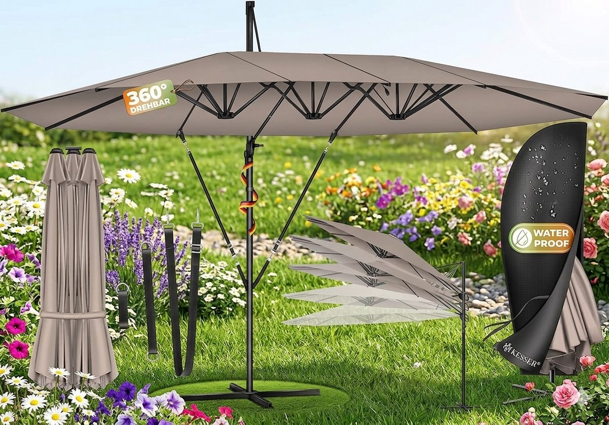Dubbele Zweefparasol 460 x 270 - 460x270 cm - Antraciet - Medahomestore (9502168819377)