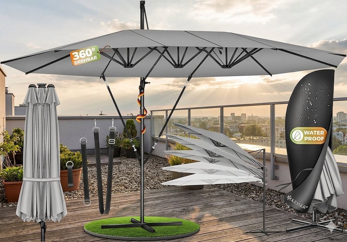 Dubbele Zweefparasol 460 x 270 - 460x270 cm - Antraciet - Medahomestore (9508838391242)