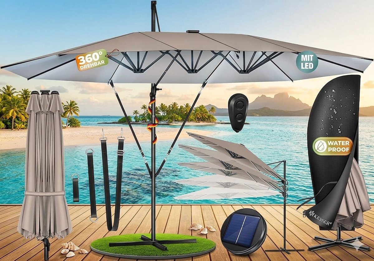 Dubbele Zweefparasol 460 x 270 - 460x270 cm - Antraciet - x 270 cm XXL - - Medahomestore (9505625964191)