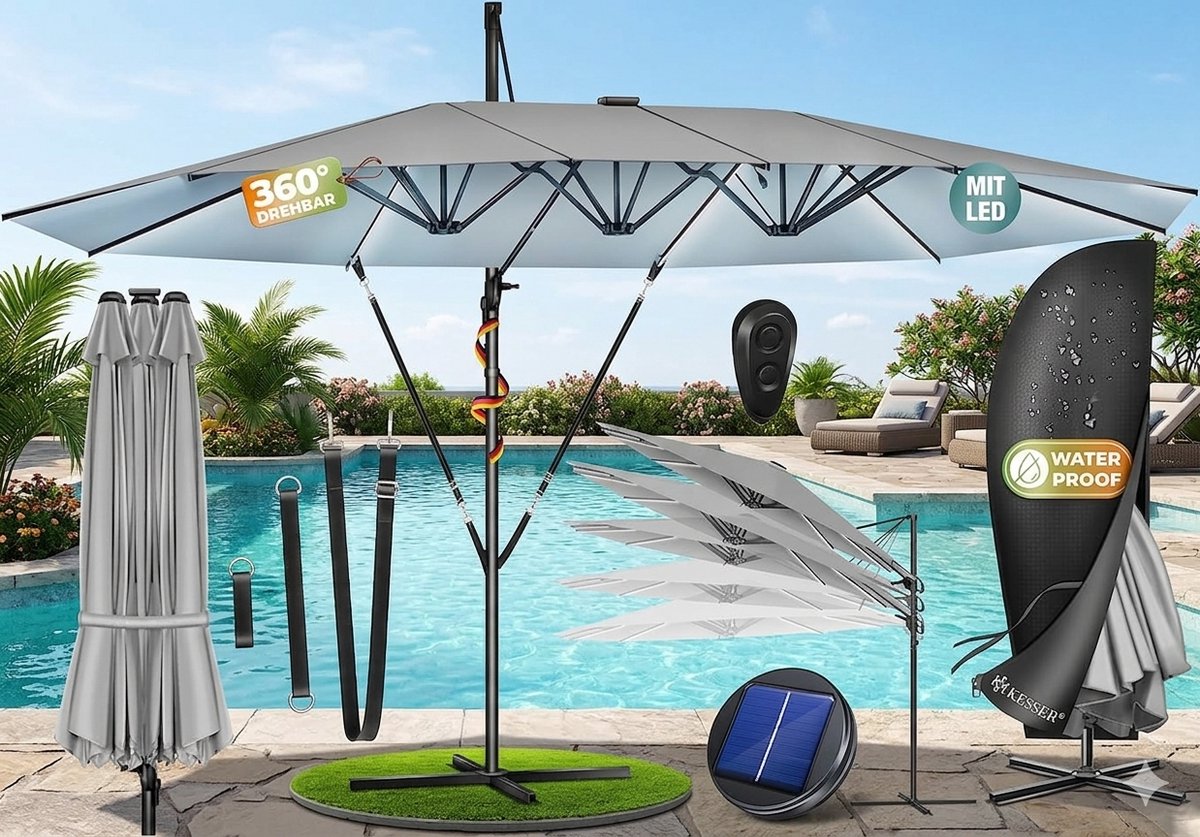 Dubbele Zweefparasol 460 x 270 - 460x270 cm - Antraciet - x 270 cm XXL - - Medahomestore (9507667592455)