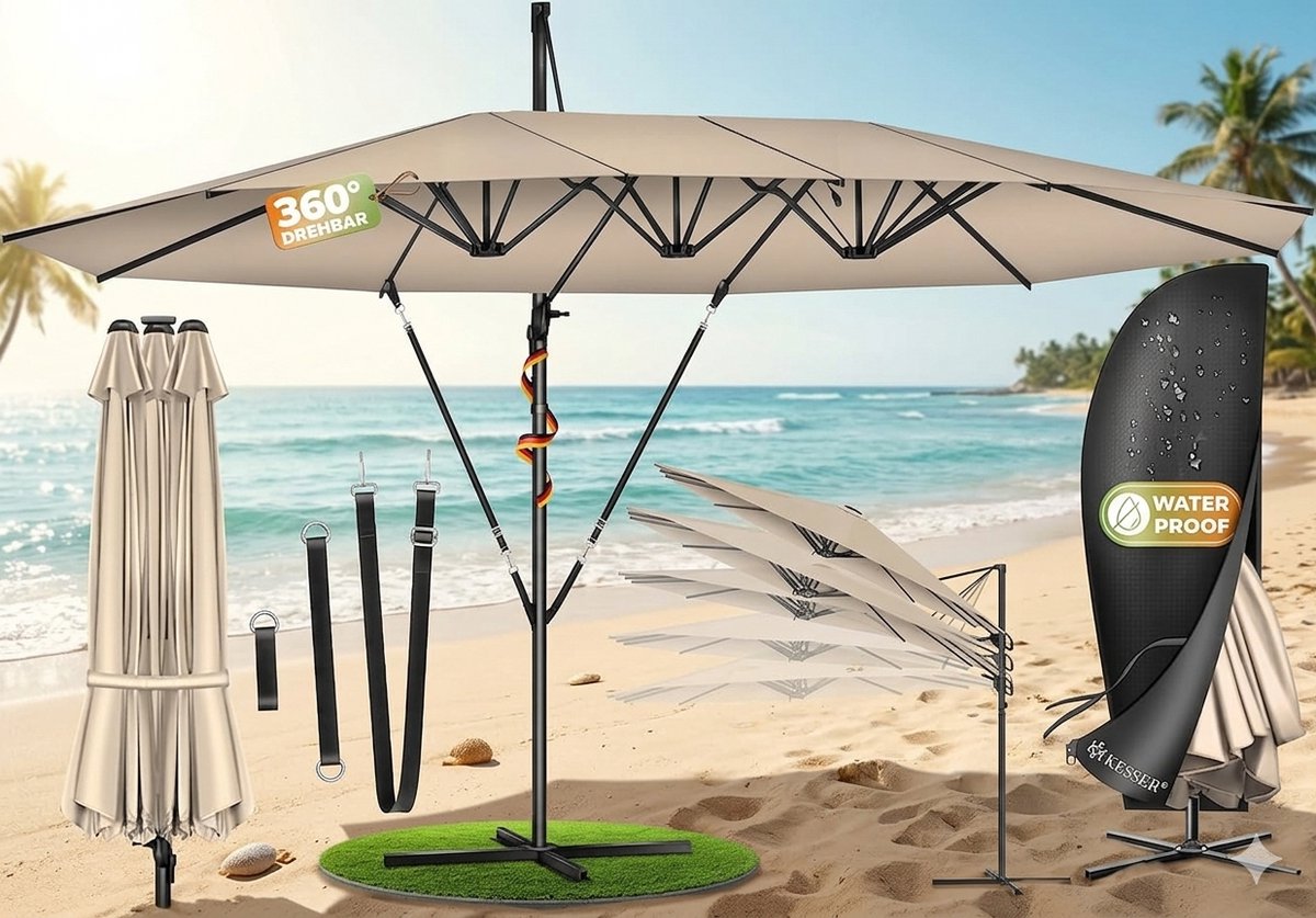 Dubbele Zweefparasol 460 x 270 - 460x270 cm - Antraciet - x 270 cm XXL - - Medahomestore (9507993161547)