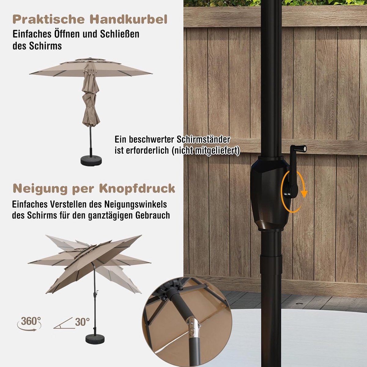 Dubbele Zweefparasol 460 x 270 cm - Extra Grote Terrasparasol met UV-bescherming UPF 50+, Waterafstotend, Rechthoekig, Met Zwengel - Depauwonen Leigrijs, Perfect voor Tuin, Balkon en Outdoor Feeste... (9507436551942)