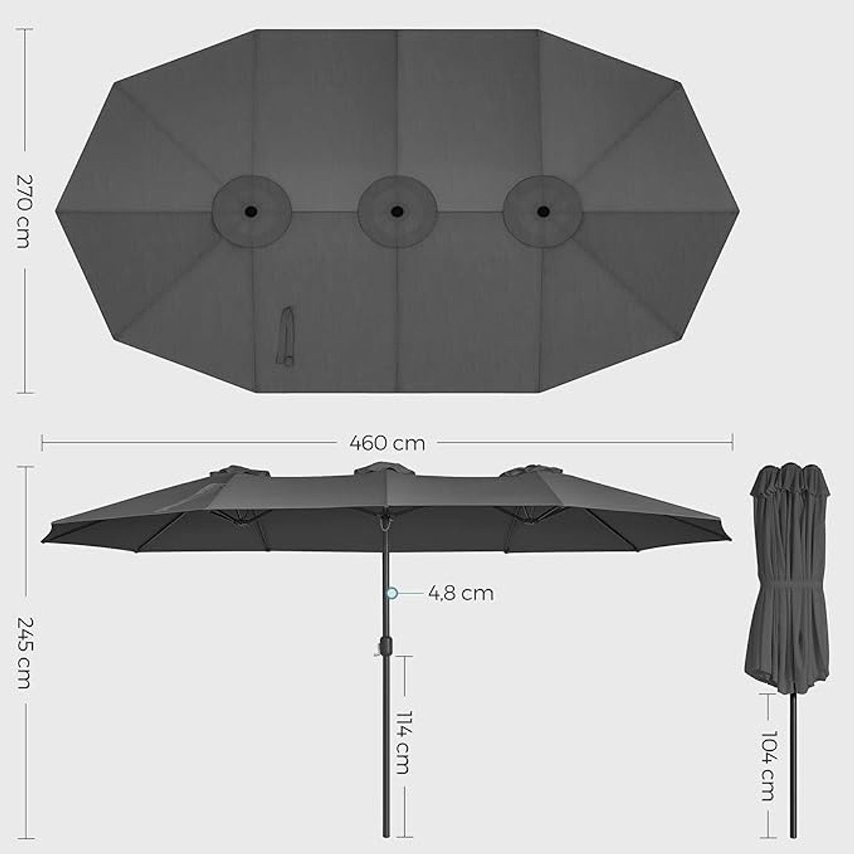 Dubbele Zweefparasol Depauwonen 460 x 270 cm - Extra Grote Rechthoekige Terrasparasol met UV-bescherming UPF 50+, Zwengelbediening, Waterafstotend, Modern Tuinscherm voor Balkon, Tuin & Outdoor - L... (9501158417548)