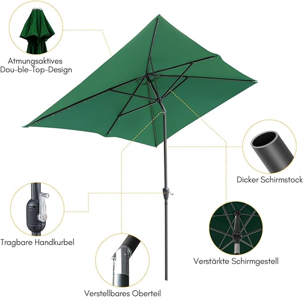 Dubbele zweefparasol Depauwonen 460x270 cm - extra groot terrasparasol met UV50+ bescherming, waterafstotend polyester, metalen frame, handmatige kanteling en zwengel, ideaal voor tuin, balkon en o... (9509578258338)