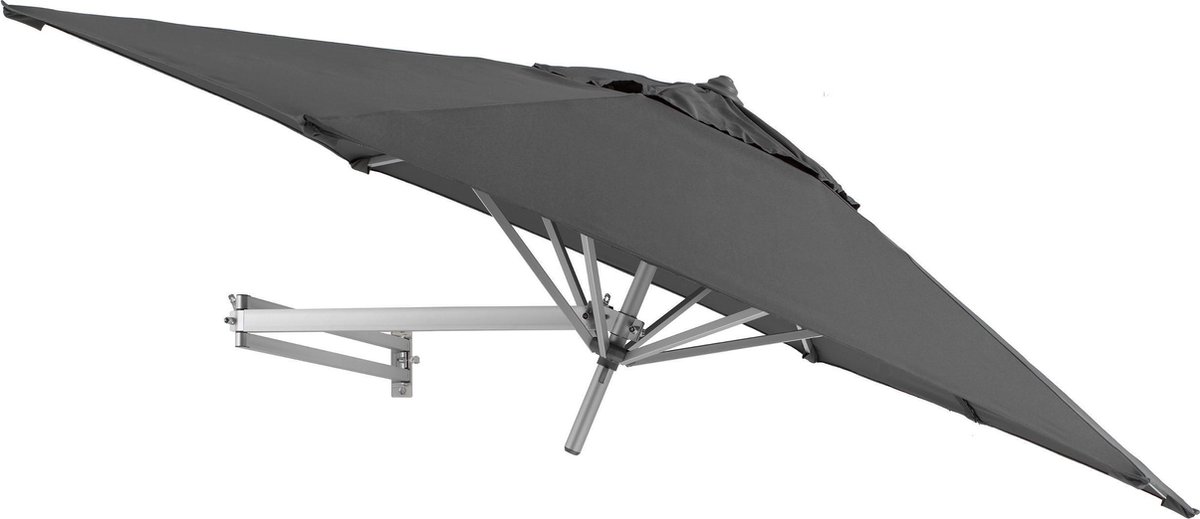Easysol Parasol - Muurparasol - Balkonparasol - Donkergrijs - 250 cm diameter - Muurparasol ROND - Parasols - Balkon Parasol - Tuinparasol - Balkonparasol kantelbaar - Wandparasol (5425026441180)