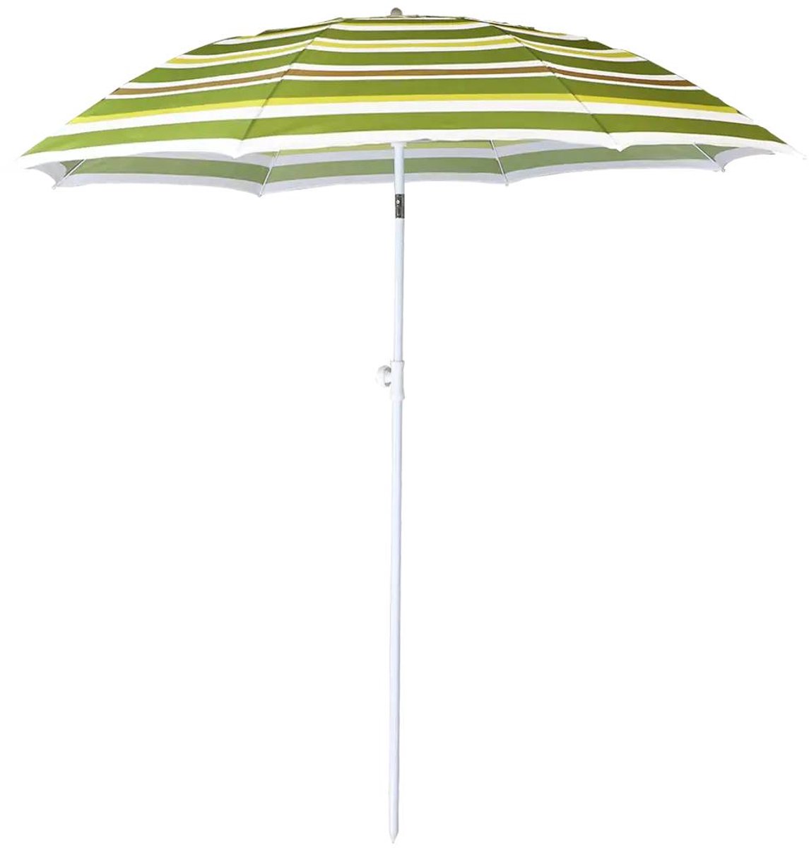 Esschert Design Gestreepte Parasol Ø180 cm - Verstelbare Stokparasol - Kantelbaar & In Hoogte Verstelbaar - Groen/Wit - Inclusief Grondpen in chique Franse Bayadere print. (8714982282881)