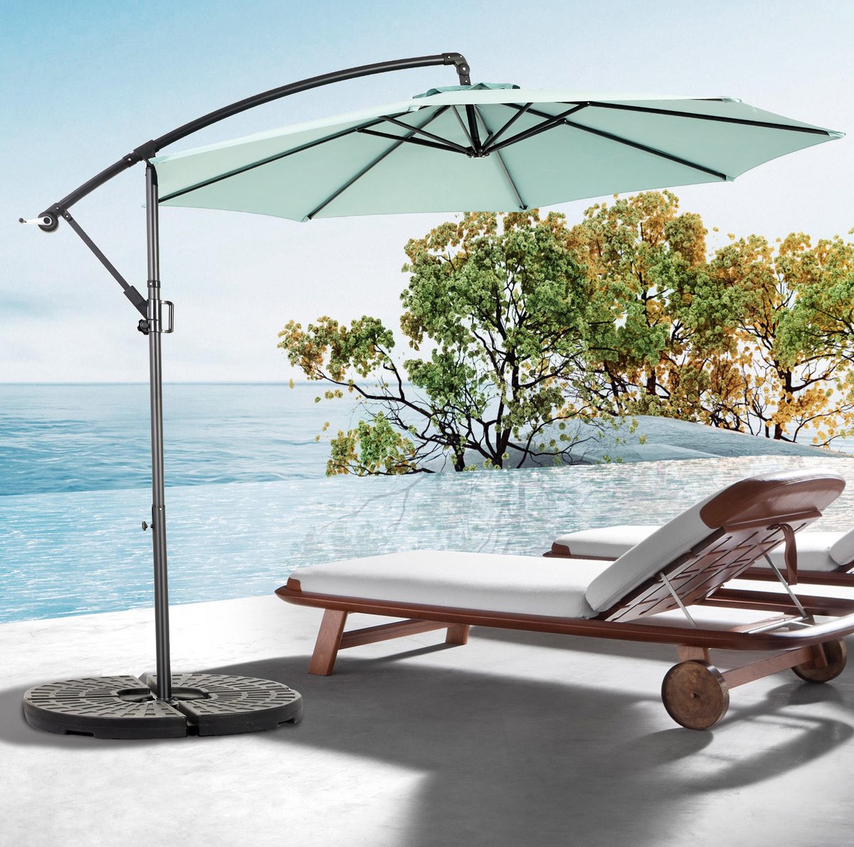 FloraGrace Parasol - Zweefparasol 294 Cm - Kantelbaar Met Zwengel - Staal En Polyester - Lichtgroen - Voor Tuin En Zwembad (4071258098862)
