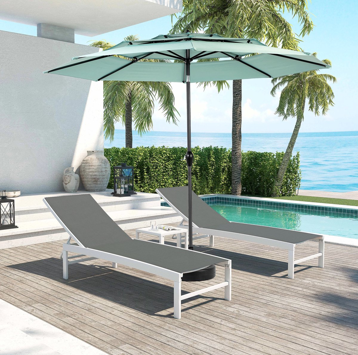 FloraGrace Zweefparasol 304 8 Cm Kantelbaar Aluminium Lichtgroen Rond Voor Tuin Terras Zwembad En Strand Met Slingersysteem (4071258103962)