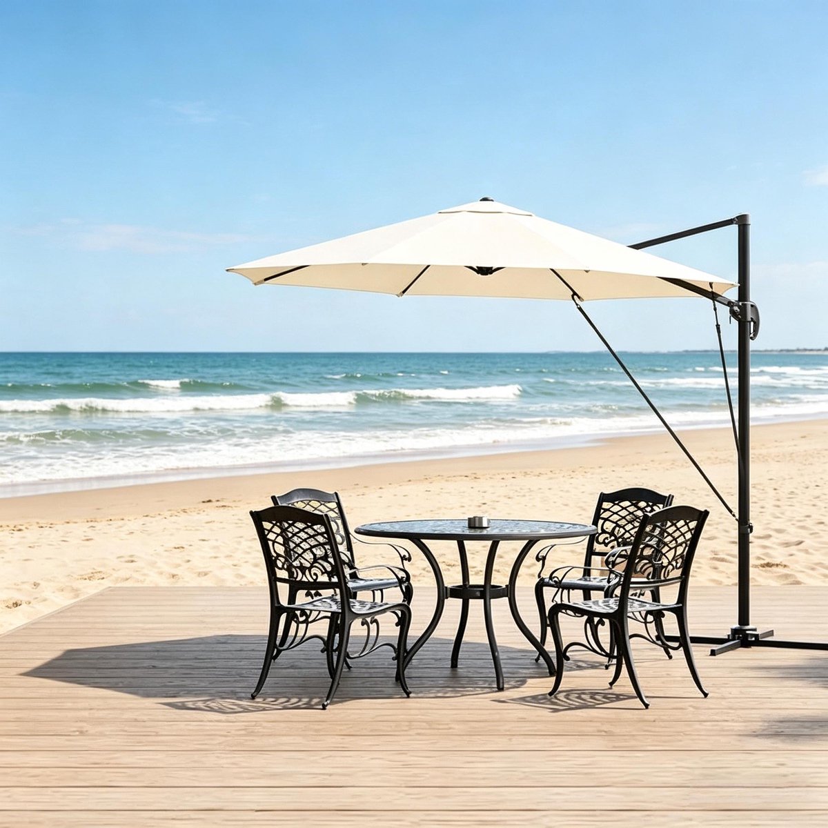 FloraGrace Zweefparasol Rond 3 m Beige Met UV 50 Plus Bescherming, 360 Graden Draaibaar, 5-Standen Kantelbaar, Met Kruisvoet (4071258341937)
