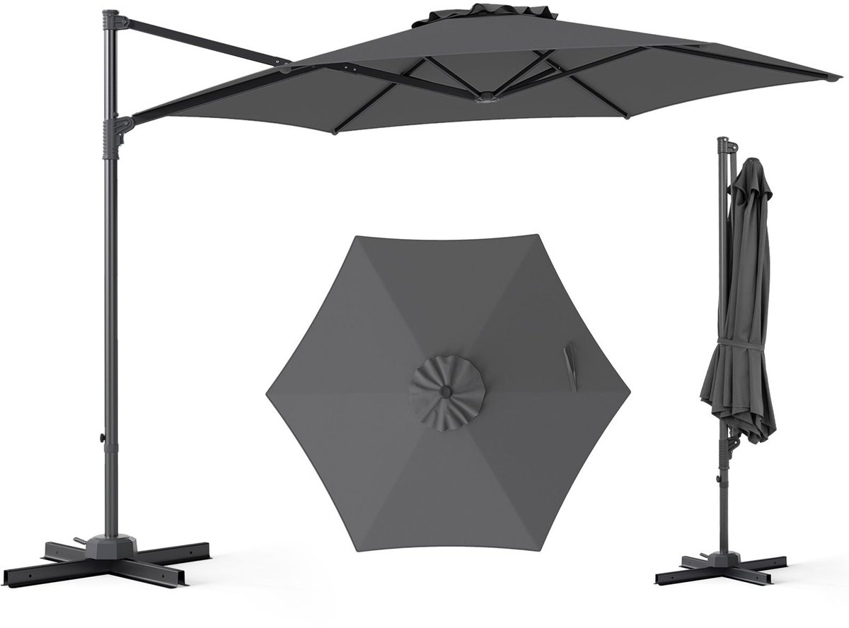 Grijs - Parasol - Waterdicht & UV-beschermend - Luxe Zweefparasol voor Tuin - Balkon of Terras - Waterafstotend (8721564008449)