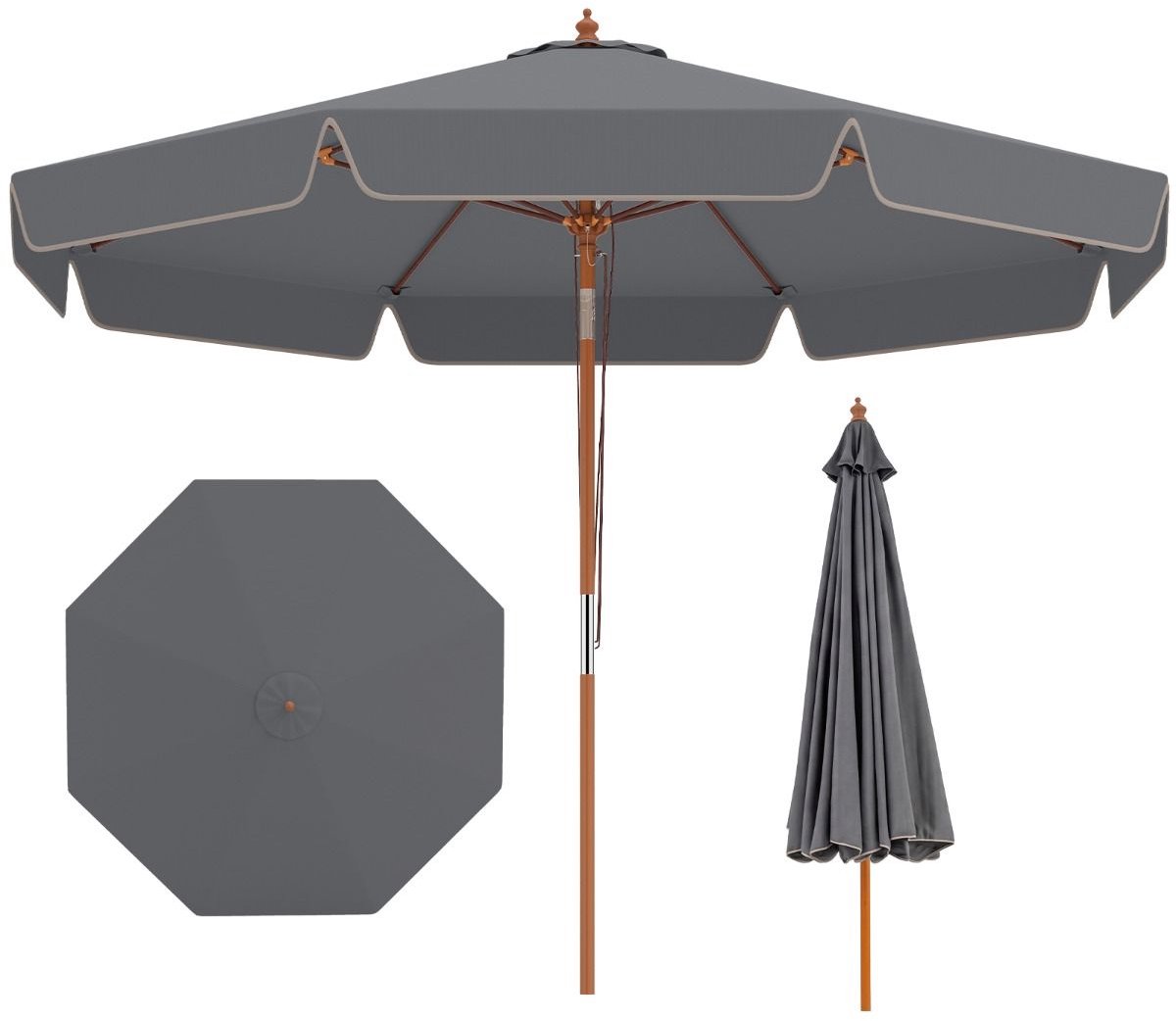 Grijze Parasol - Waterdicht & UV-beschermend - Kantelbaar & Verstelbaar - Luxe Zweefparasol voor Tuin - Balkon of Terras - Weerbestendig (8721564001952)