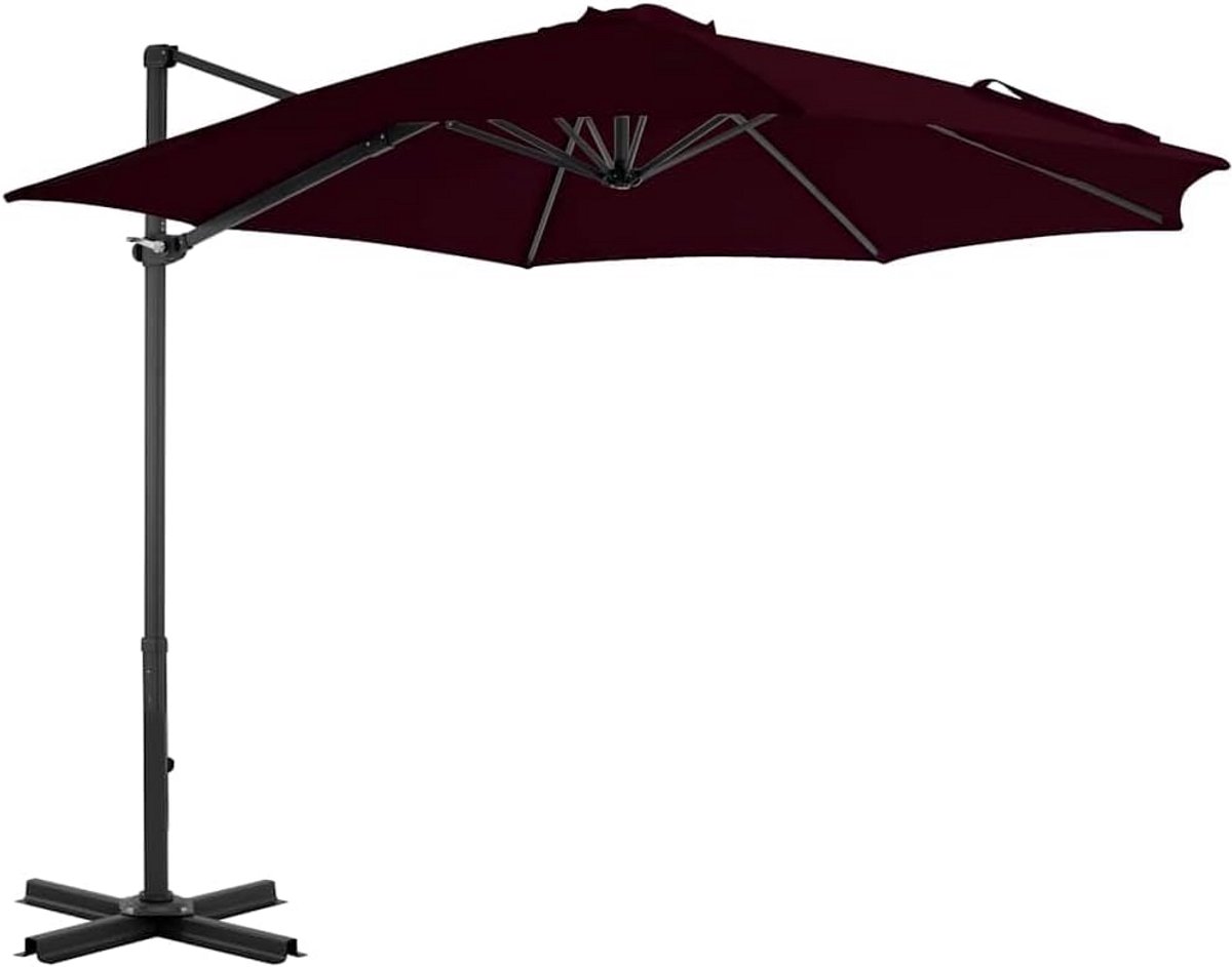Grote Zweefparasol 300 cm Rood - Kantelbaar en 360 Graden Draaibaar met Aluminium Stang (9101117179946)