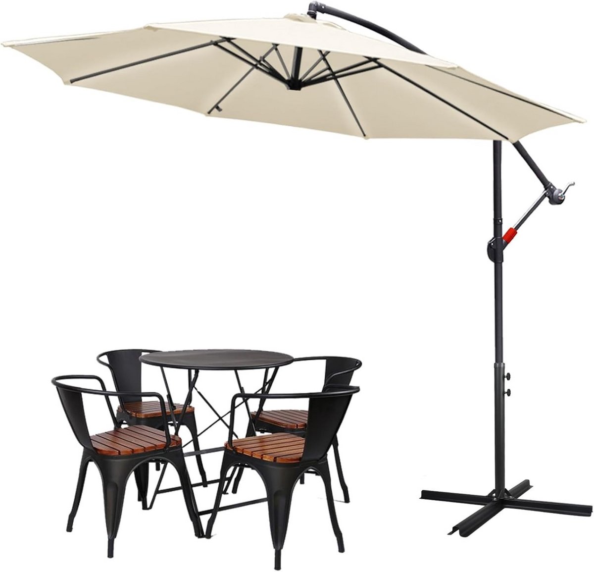 Grote Zweefparasol 350 cm met Voet Waterproof UV-werend voor Tuin en Terras (9101097415546)