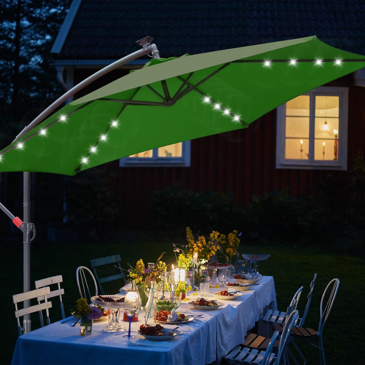 Grote Zweefparasol 350/300 cm met Voet - UV30+ Bescherming voor Tuin en Balkon (9101060705414)