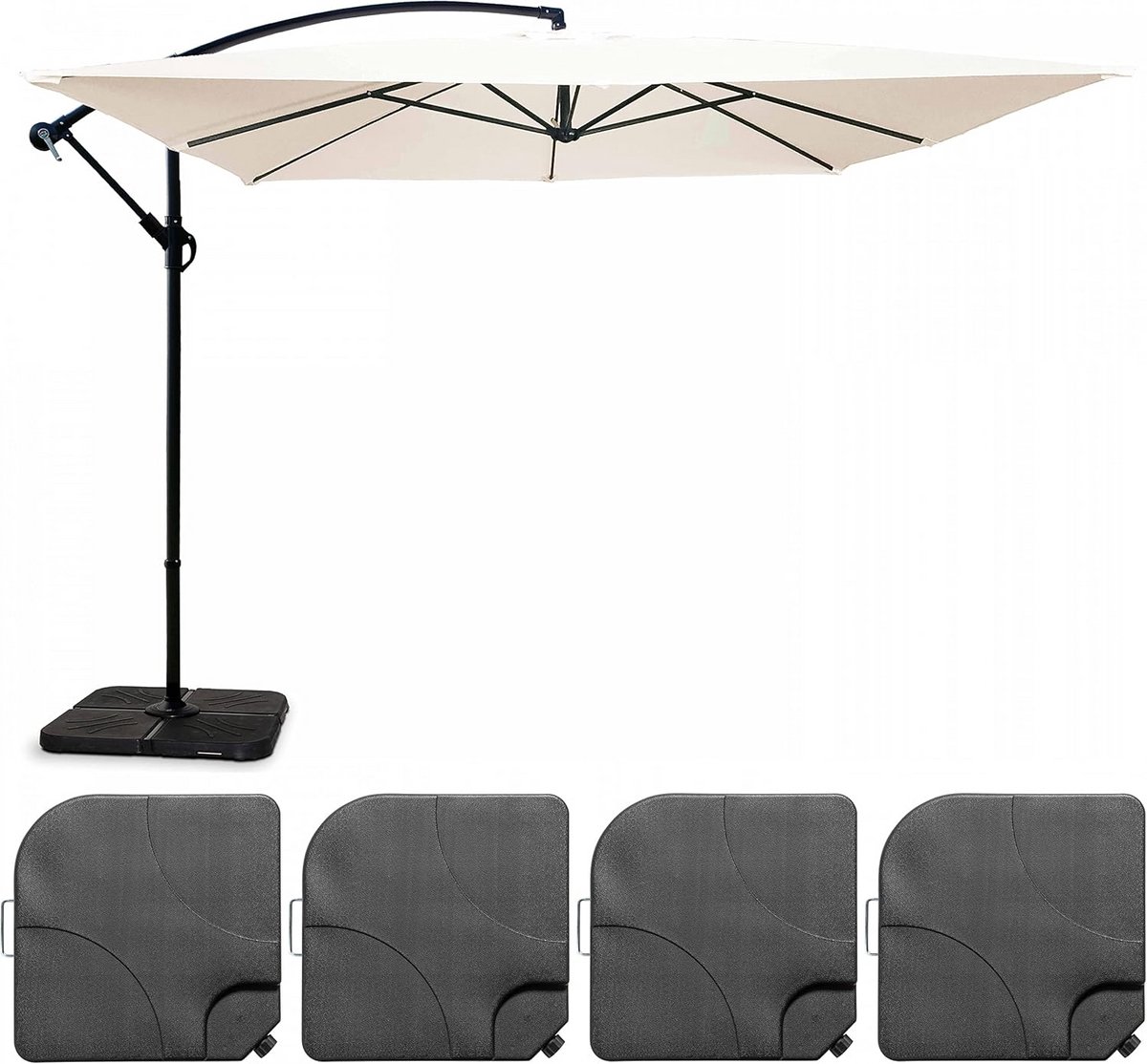 Grote Zweefparasol 3x3m Wit met Vulbare Voetplaten voor Terras en Balkon (9101129543346)