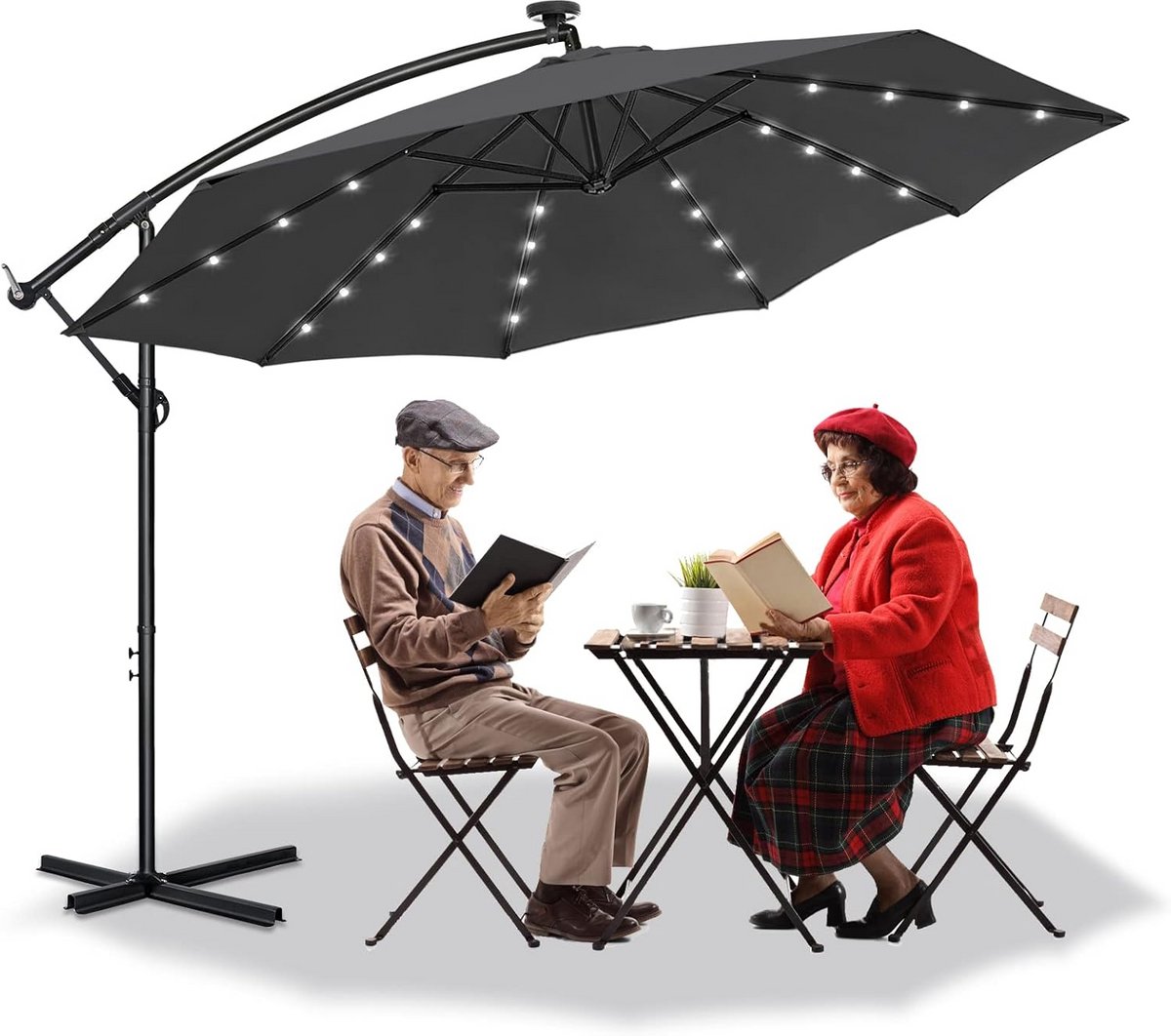Grote Zweefparasol Aluminium 300cm met Dimbaar LED Licht en UV Bescherming (9101108713210)