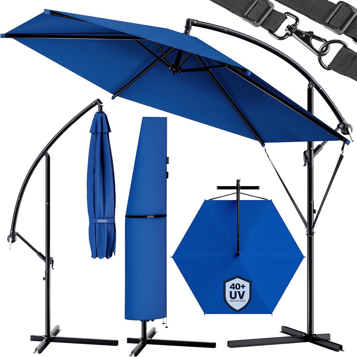Grote Zweefparasol Ø300-330cm Aluminium, UV-bescherming 50+, Inclusief Hoes en Kantelfunctie (9101027503053)