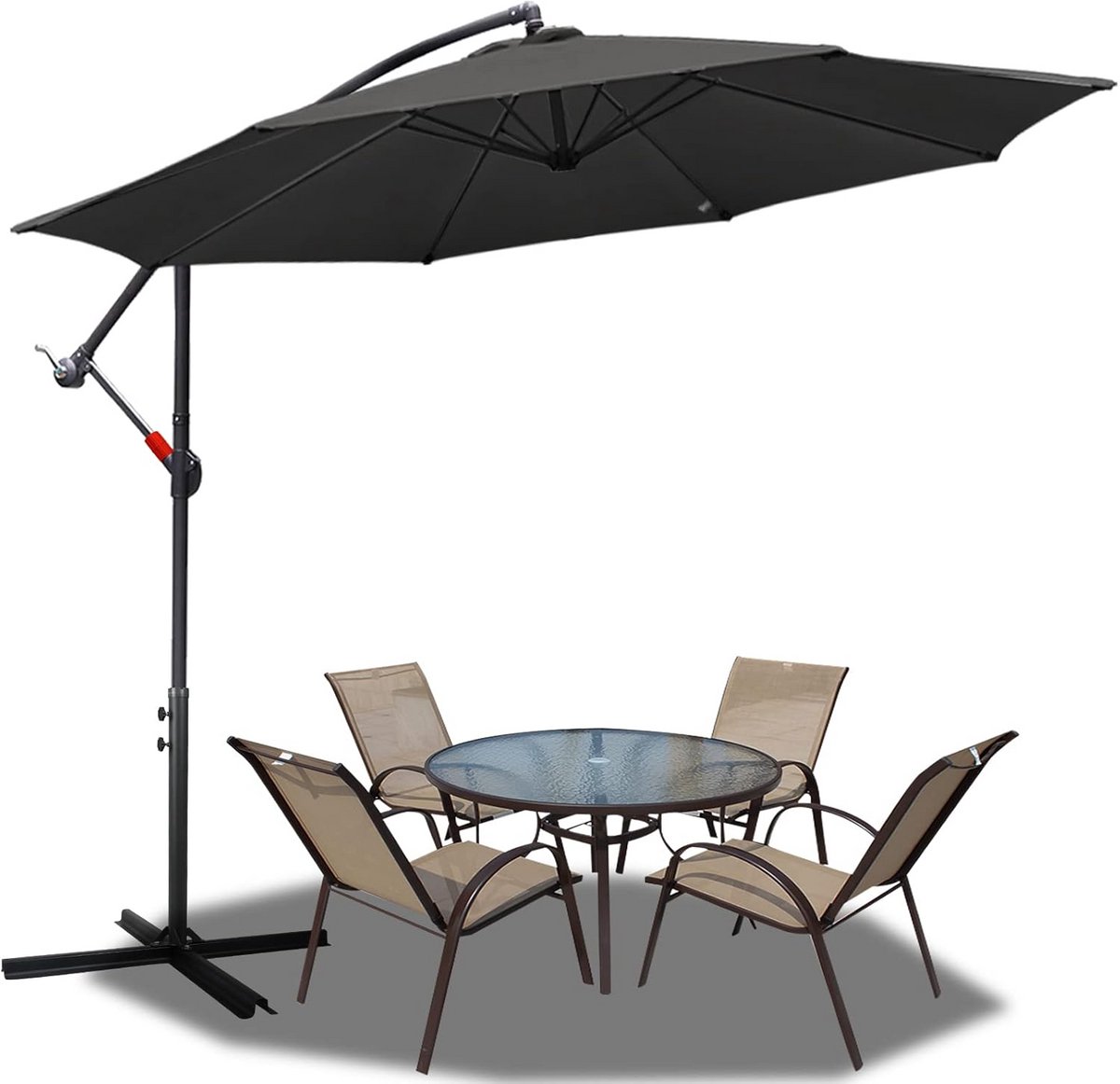 Grote Zweefparasol met Standaard voor Tuin en Balkon 350/300 cm UV30+ (9101096534835)