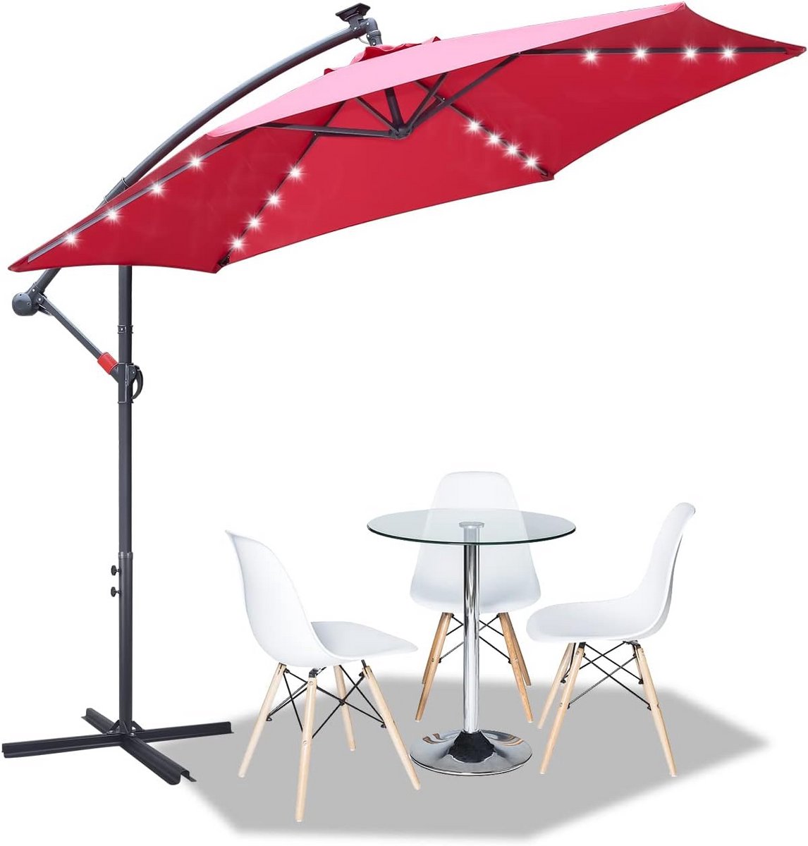 Grote zweefparasol voor tuin en balkon, 350/300 cm, met stevige standaard (9101030685852)