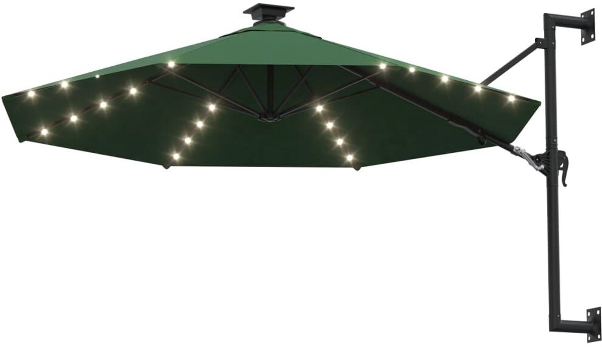 HHHK - Wandparasol - Muurparasol - Groen - Met Led verlichting en Solar - 300x120cm - Zweefparasol - Hangparasol - Muur Montage (9507862481363)