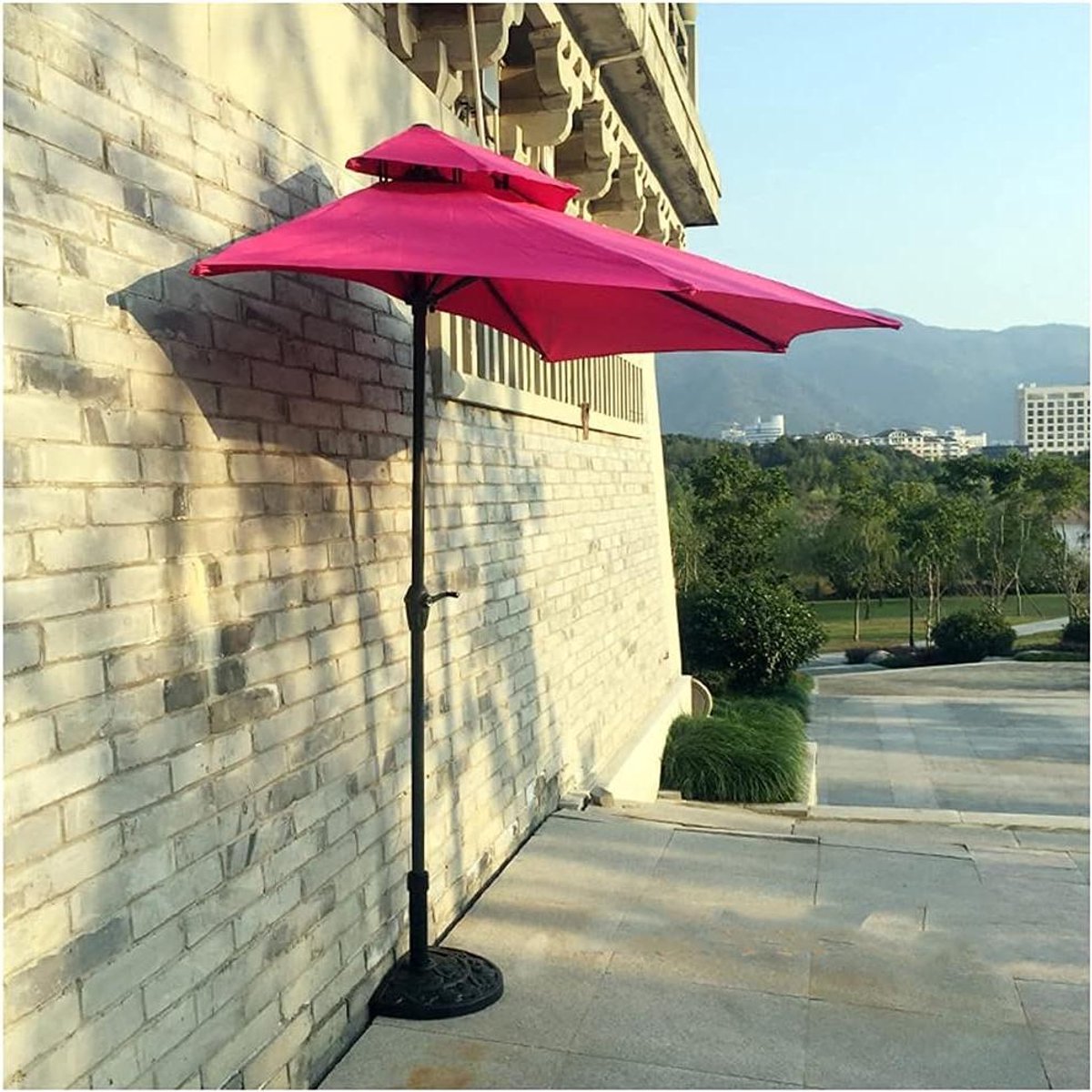 Halve Parasol - Muurparasol Balkonparasol - Buiten Zitten - Dubbele Ventilatie Top - 270 cm - Roze (9101228428971)