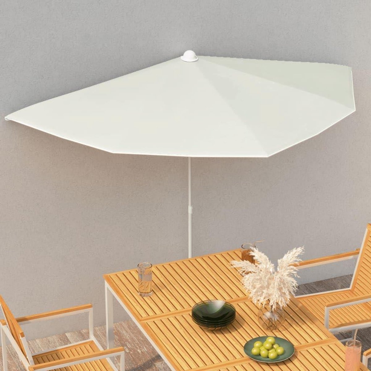 Halve Parasol voor Balkon & Muur - 180 x 90 cm - Zand - UV-bestendig & Anti-fade - Compacte Wandparasol met Stalen Frame - Inclusief 5 Ribben (6007156695337)