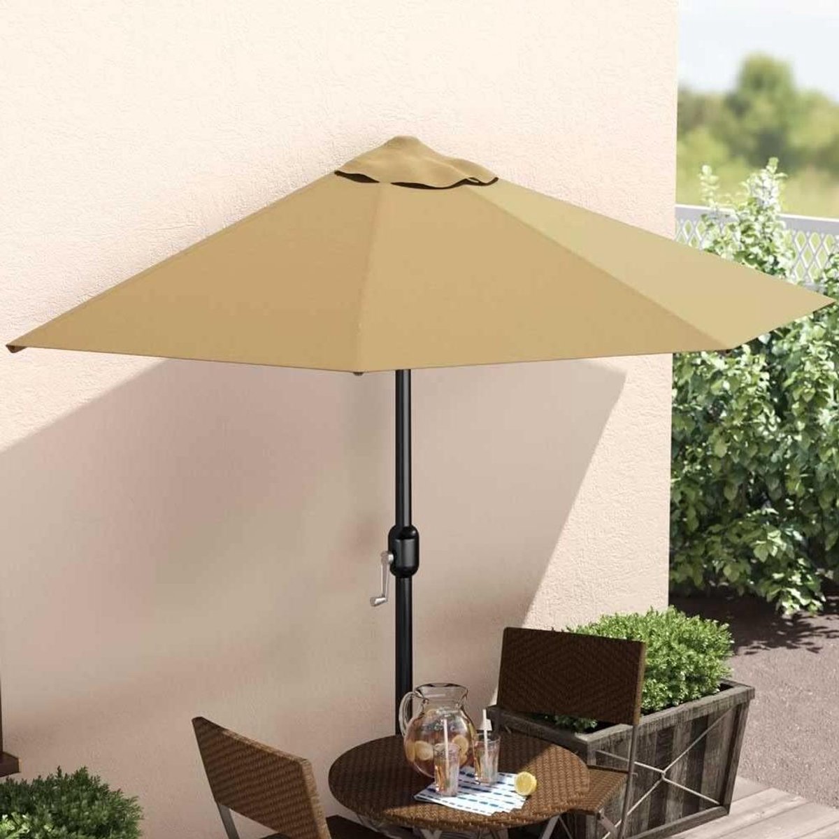 Halve maan parasol - Wandparasol balkon - Schaduw creëren - Met AirVent systeem - 270 cm diameter - Beige (9101177011019)