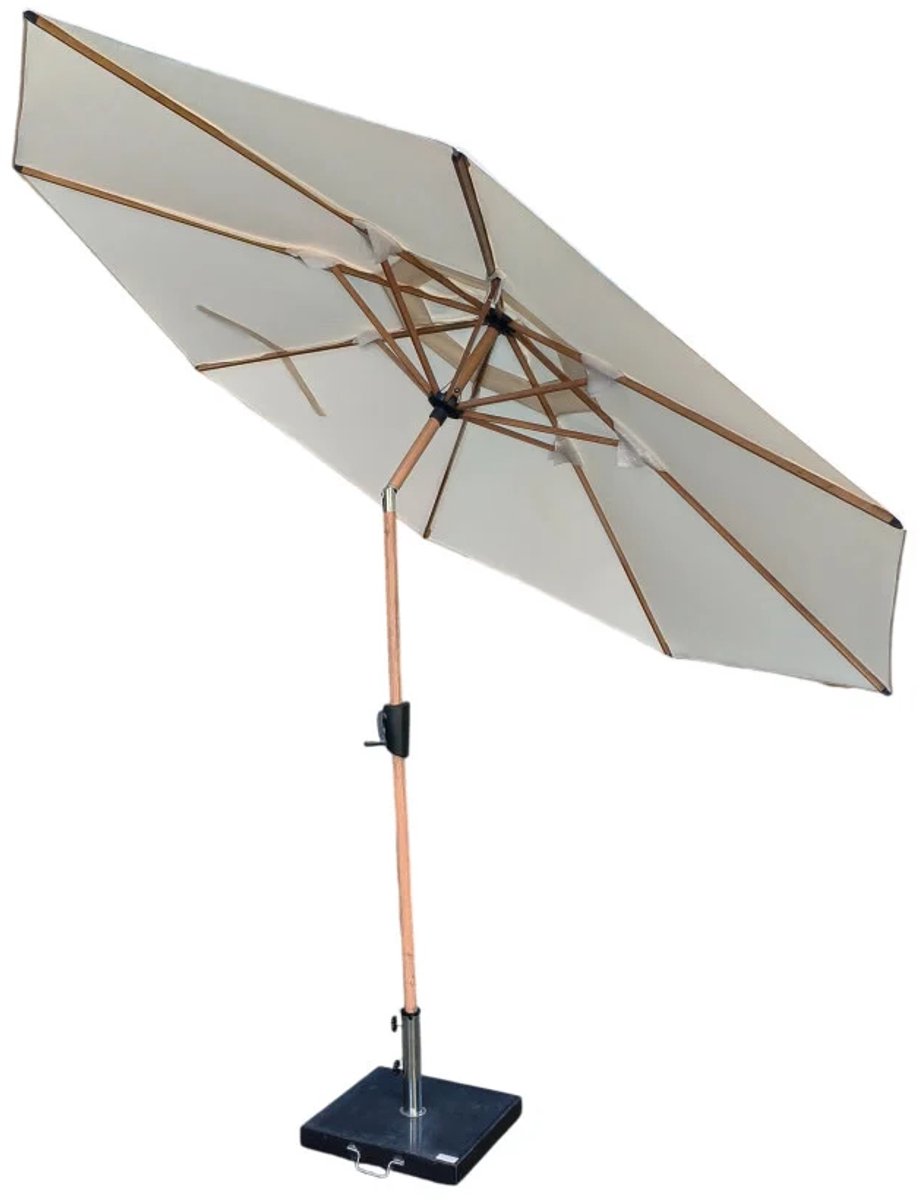 Hamilton Bay IBIZA - stokparasol - 300cm rond - Woodlook Frame - Ecru Natural doek (7421933692606)