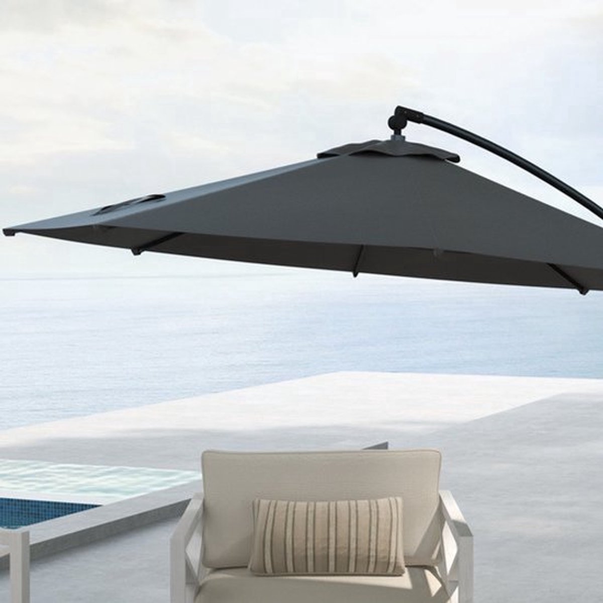 Hangparasol - Zweefparasol - Cantilever Parasol - Vrijstaande Parasol - Terrasparasol - Grijs - 293x293 cm - Kantelbaar met Stevige Kruisvoet (9113764837988)