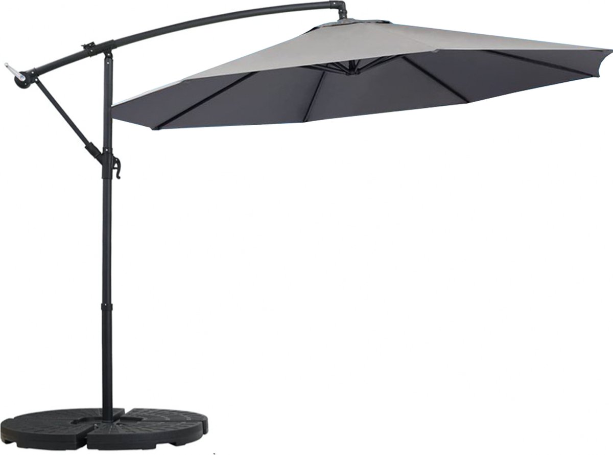 Happyment Zweefparasol deluxe - Langwerpig - Zonder voet - Grijs - Terras of tuin - 300cm (8720813632800)