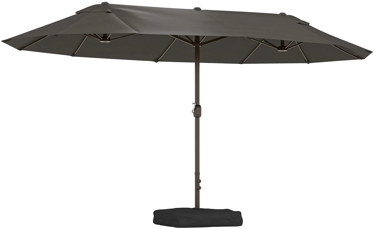 ITRONIQ Dubbele Tuinparasol 460 x 270 CM - Rechthoekige Parasol Met Voet en Zandzakken - Grote Stokparasol UV50+ - Grijs (8721586092884)