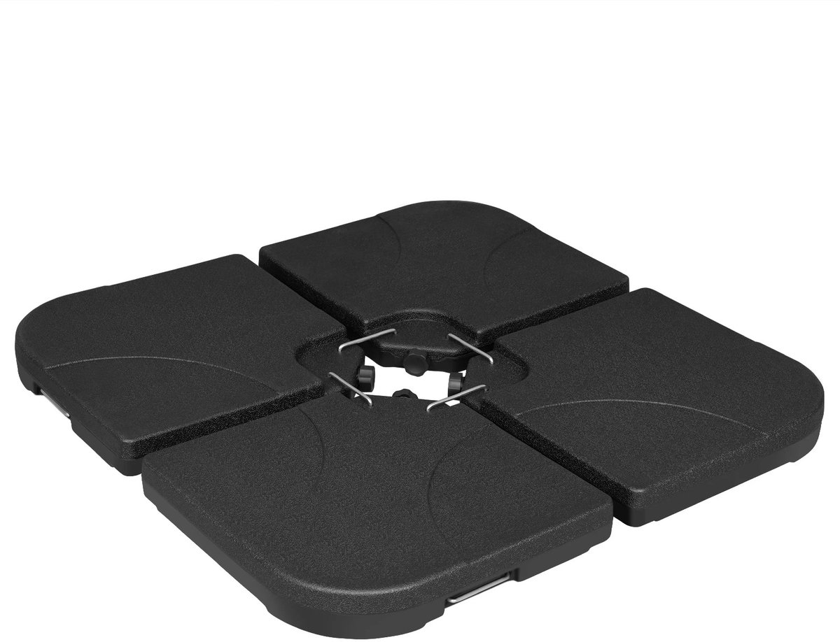 ITRONIQ Parasolvoet Vulbaar 80 KG - 4 Delige Parasolstandaard Voor Zweefparasol - Parasol Tegelset Met Water Of Zand - Zwart (8721586090866)