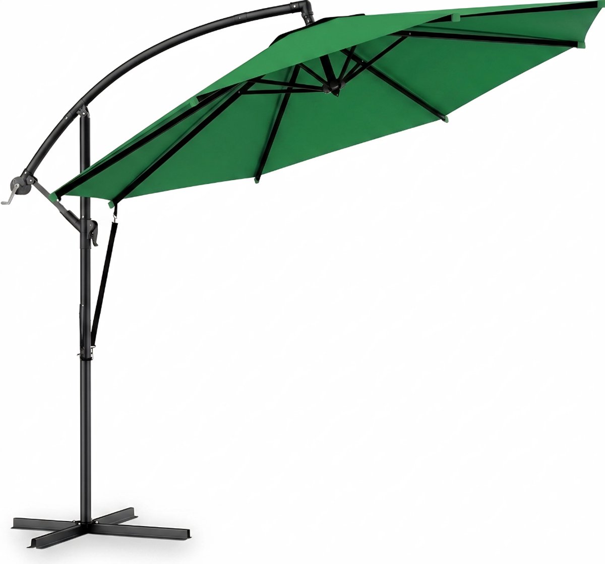 KAD® Zweefparasol met Kruisvoet - Verstelbaar & Kantelbaar - UV-Beschermend - Groen- 330cm x 1cm x 240cm (6156116171142)