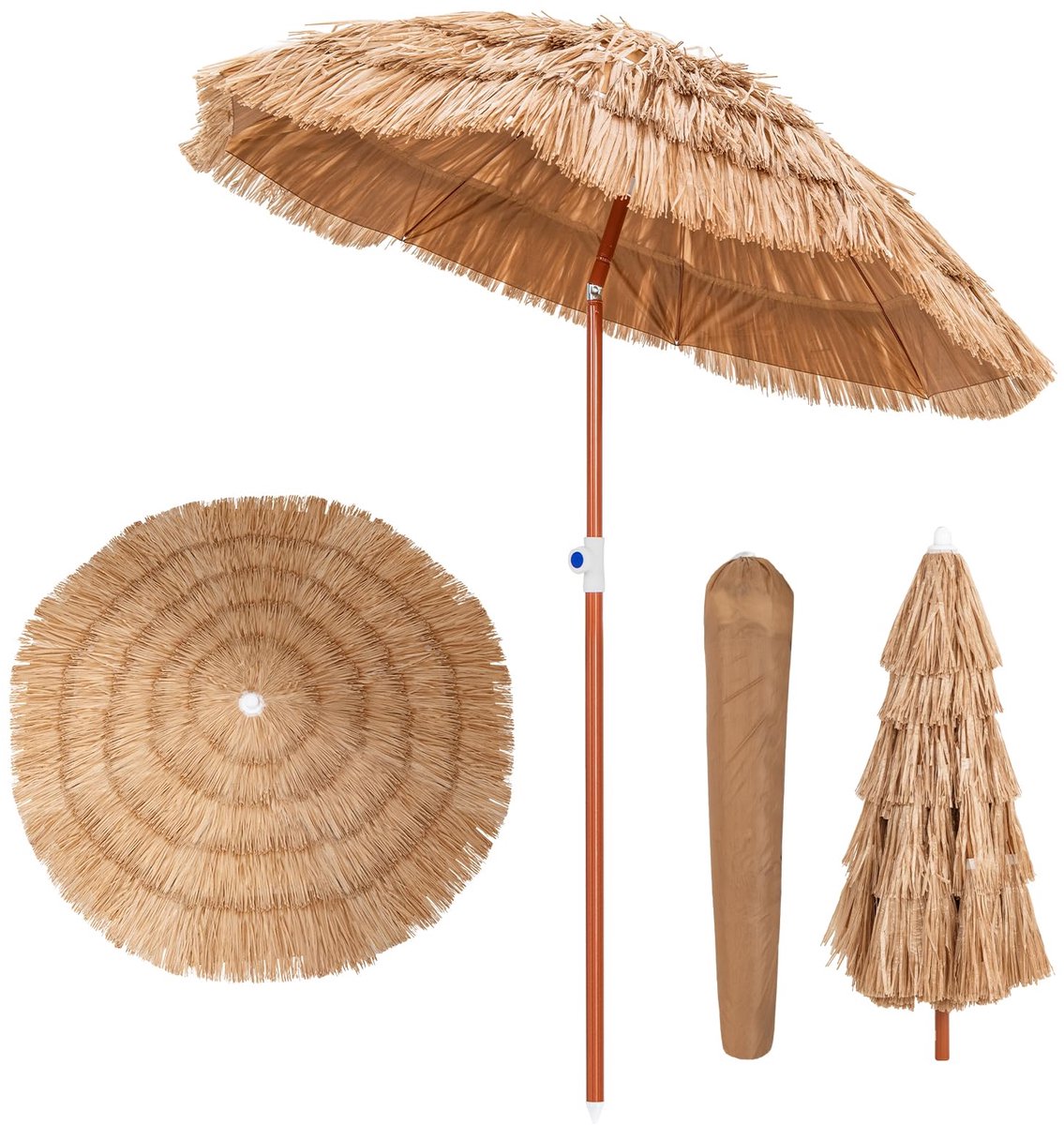 KOMFOTTEU Hawaï parasol - stroparasol van PP - stokparasol - kantelbaar 0-40° - met draagtas - voor tuin, terras en balkon - 155 x 194 cm (0672669264422)