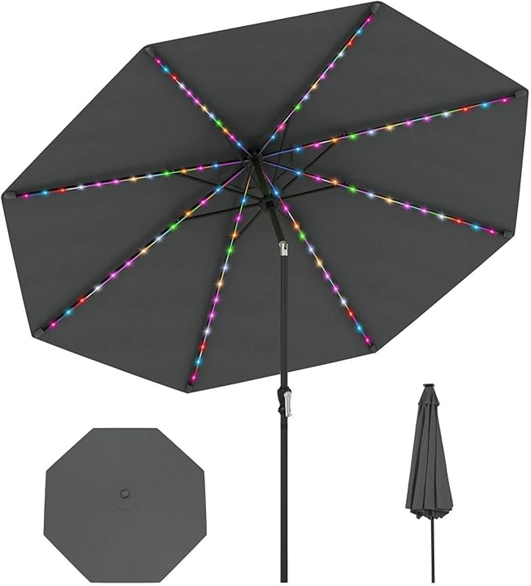 KOMFOTTEU Parasol 288 cm - met 96 ledlampen en 9 modi - stokparasol - aan beide 35° knikbaar - tuinparasol - voor tuin, strand, balkon (0672669338543)