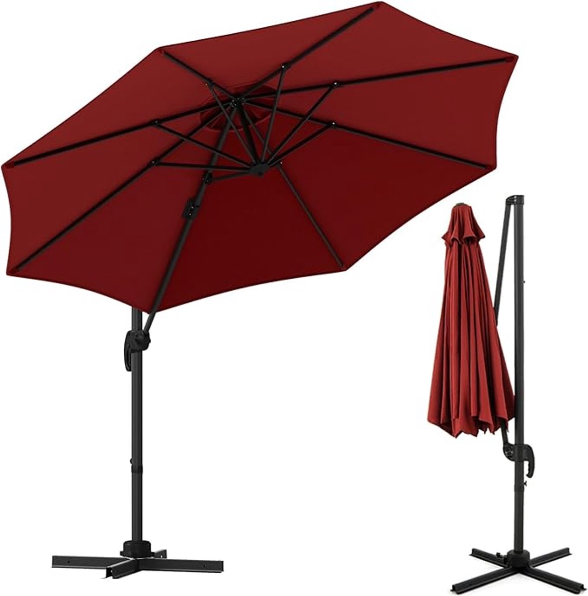 KOMFOTTEU Parasol 300 cm - zweefparasol met aluminium staaf - draaibaar - met 5 verstelbare hoeken - tuinparasol voor tuinen en balkons (0672669337812)