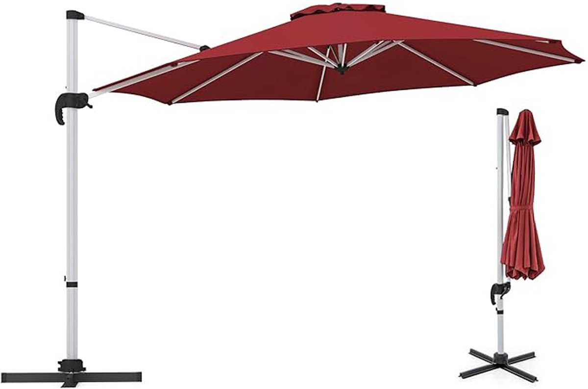 KOMFOTTEU Parasol 325 cm - zweefparasol - draaibaar - kantelbaar - aluminium stang - tuinparasol - voor tuinen en balkons (0672669337928)
