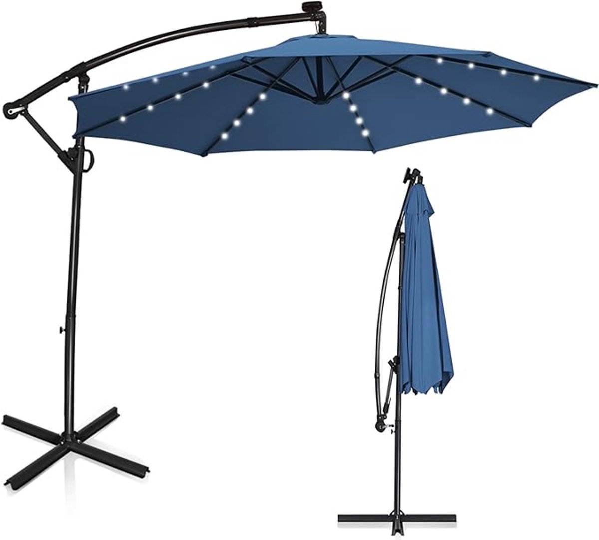 KOMFOTTEU Parasol Ø 300 cm - zweefparasol Solar LED - draaibaar - kantelbaar - tuinparasol met verlichting - voor tuinen en balkons (0672669337966)