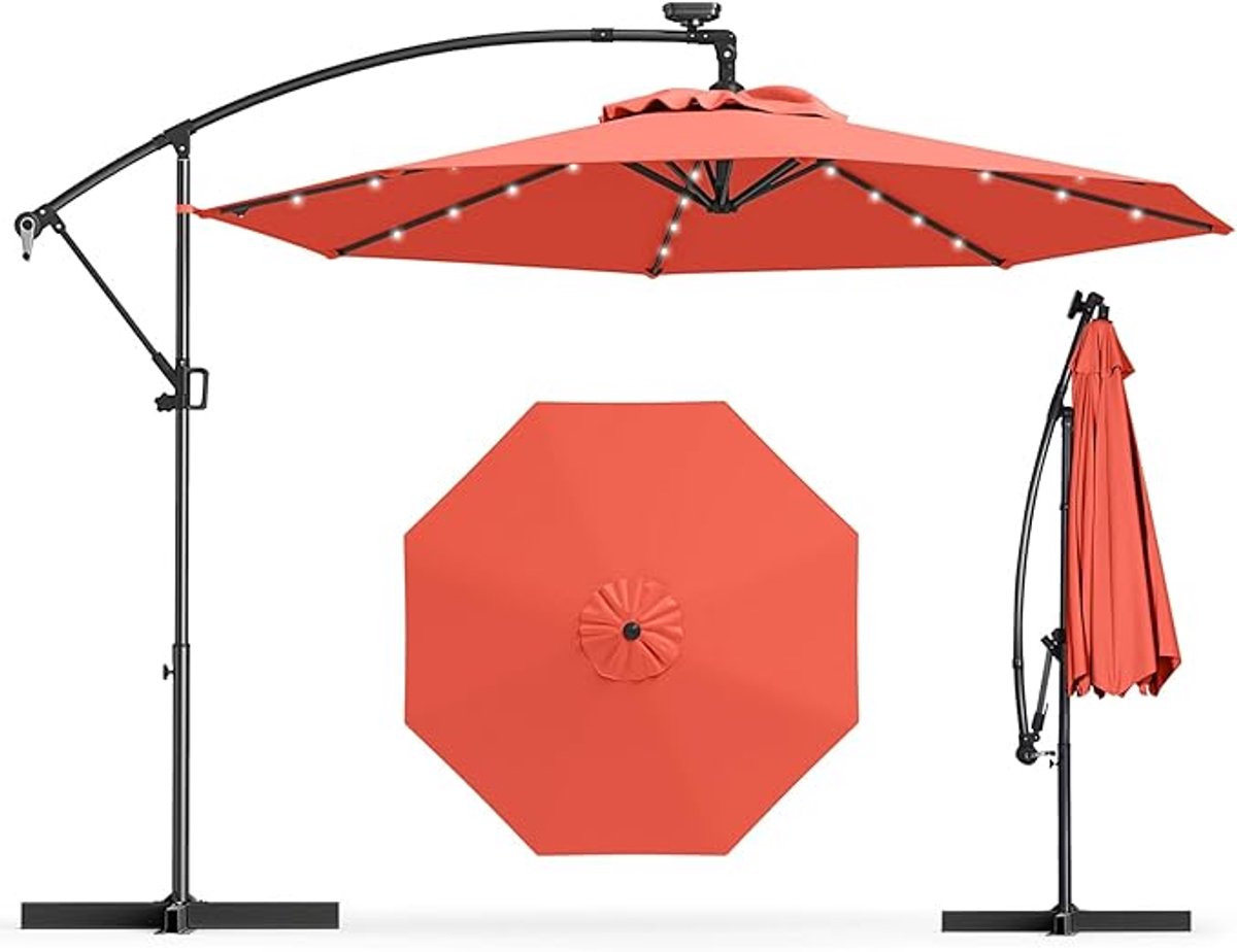 KOMFOTTEU Parasol Ø 300 cm - zweefparasol Solar LED - draaibaar - kantelbaar - tuinparasol met verlichting - voor tuinen en balkons (0672669337980)