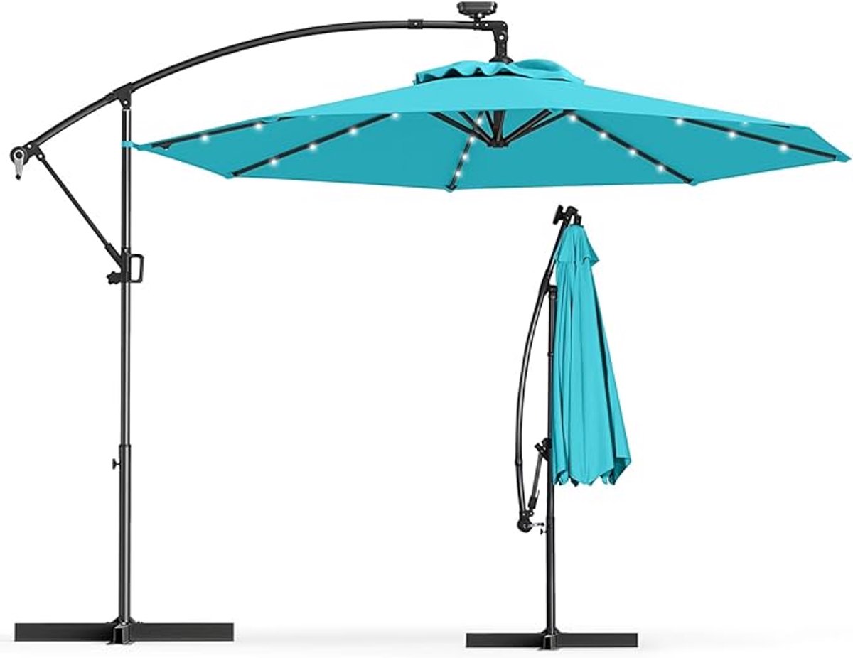 KOMFOTTEU Parasol Ø 300 cm - zweefparasol Solar LED - draaibaar - kantelbaar - tuinparasol met verlichting - voor tuinen en balkons (0672669337997)