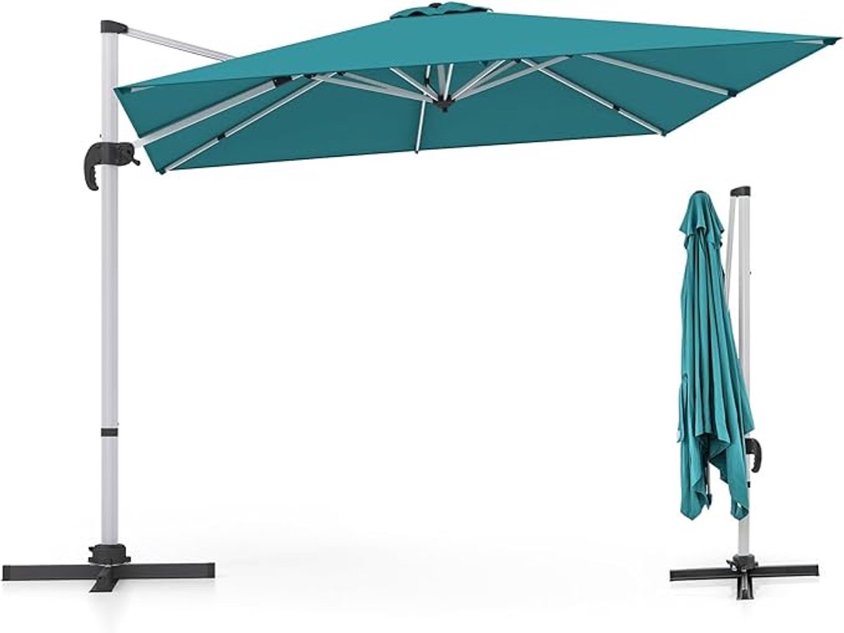 KOMFOTTEU Parasol rechthoek 300 cm - zweefparasol - aluminium stang - draaibaar - kantelbaar - tuinparasol - voor tuinen en balkons (0672669337867)