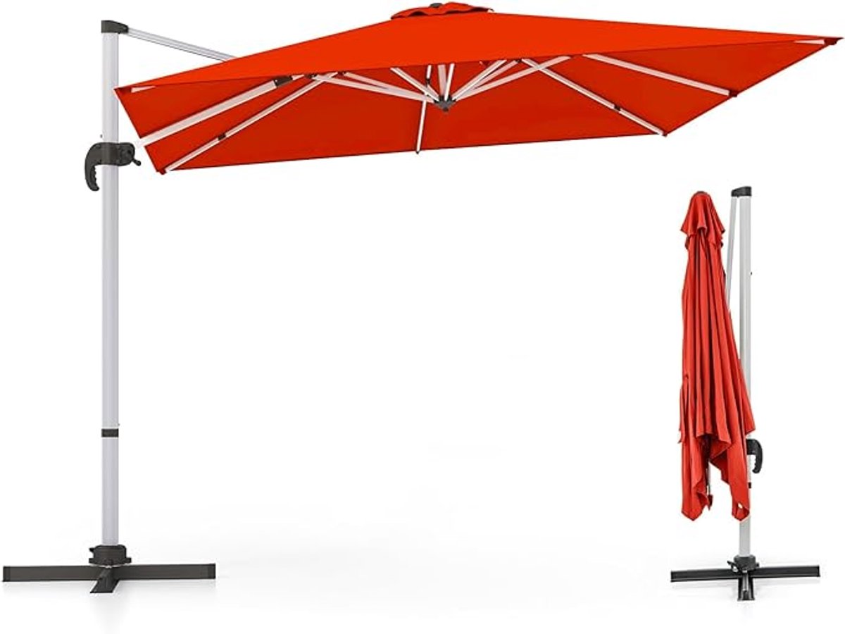 KOMFOTTEU Parasol rechthoek 300 cm - zweefparasol - aluminium stang - draaibaar - kantelbaar - tuinparasol - voor tuinen en balkons (0672669337874)