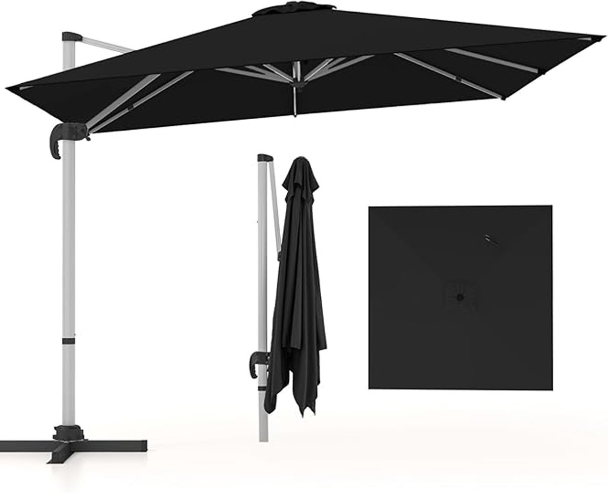 KOMFOTTEU Parasol rechthoek 300 cm - zweefparasol - aluminium stang - draaibaar - kantelbaar - tuinparasol - voor tuinen en balkons (0672669337881)