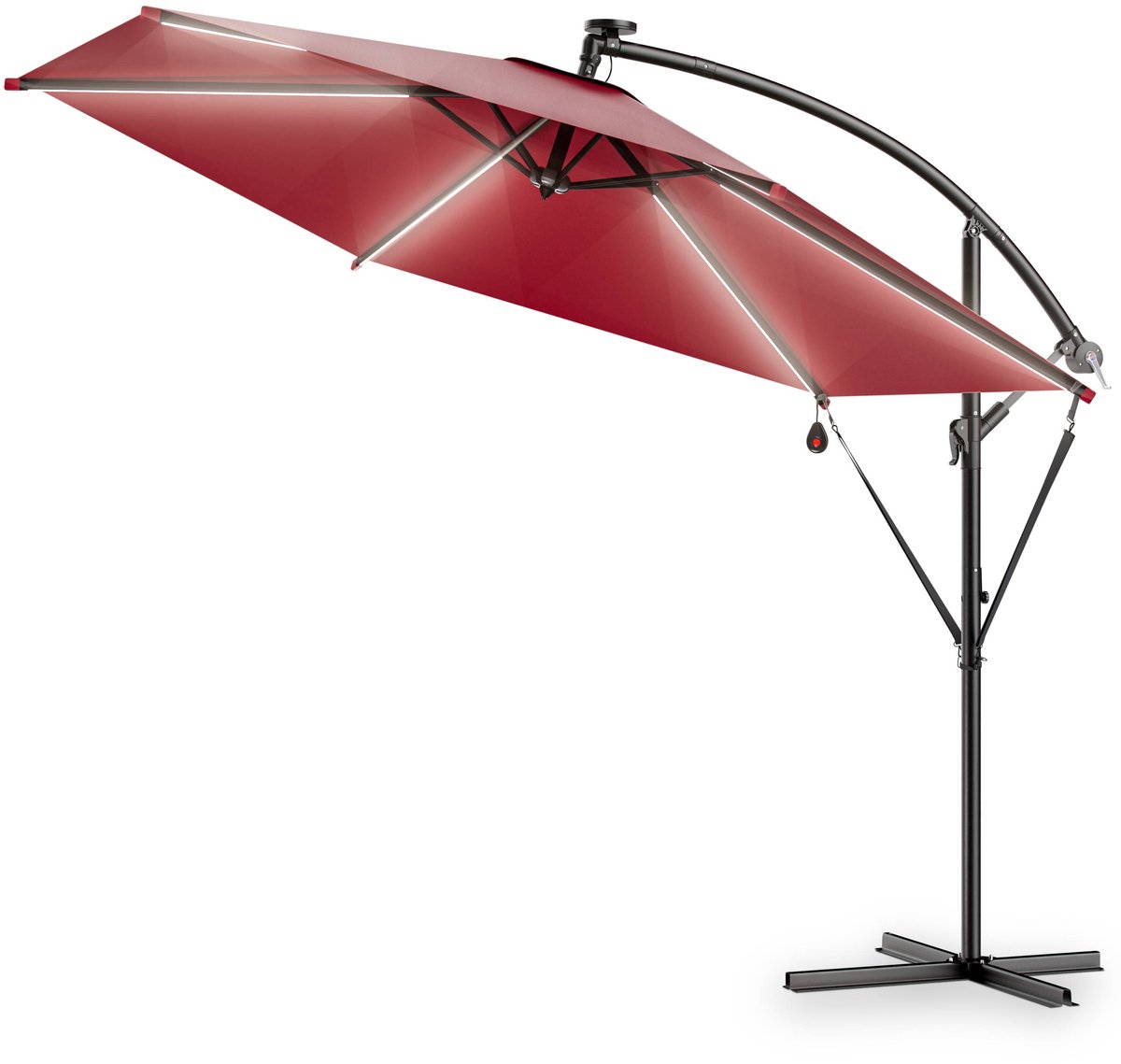 Kingsleeve Zweefparasol - Parasolvoet LED-verlichting 350cm - Rood (4250525364590)
