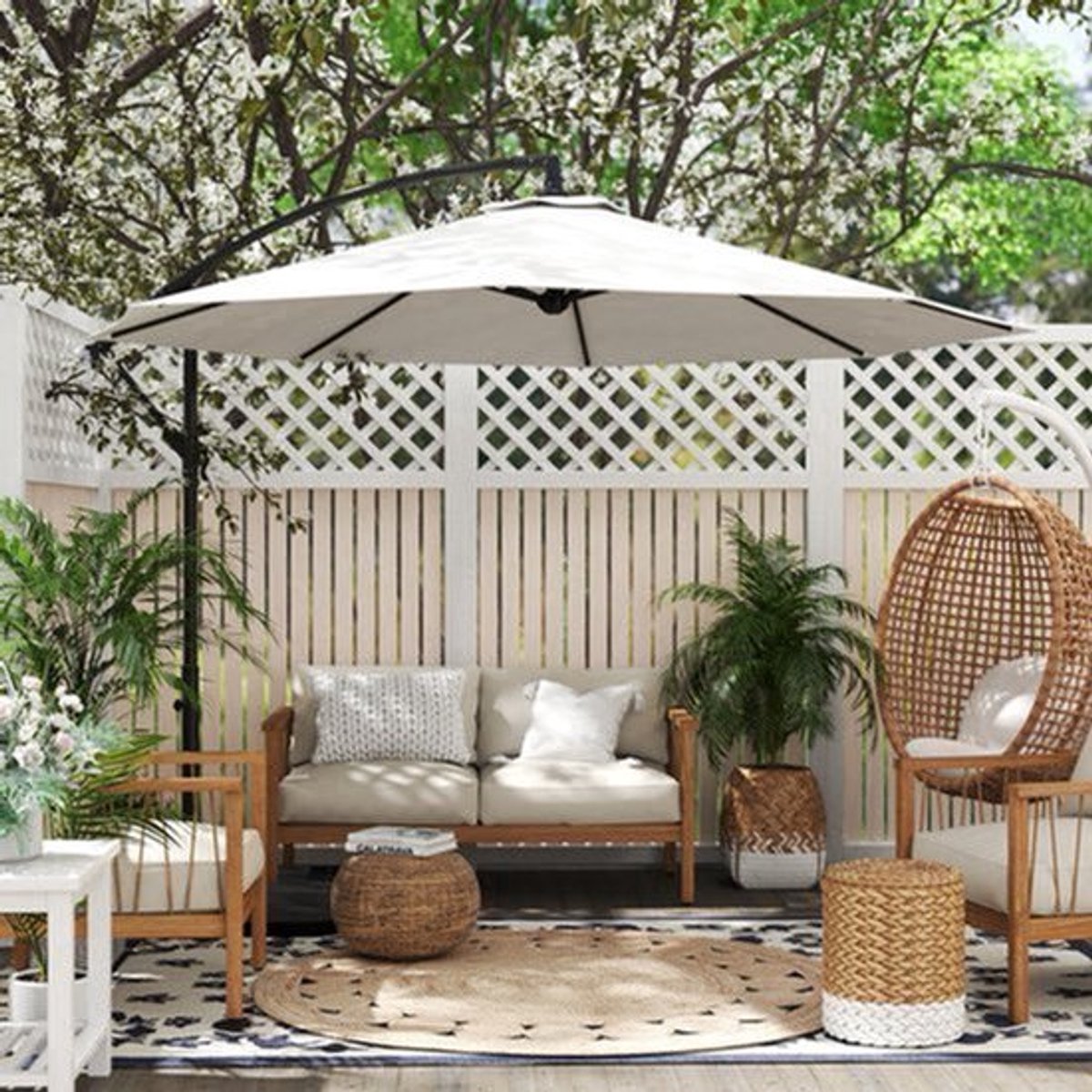 Knikparasol - Zonnescherm - Terrasparasol - Zweefparasol - Buitenparasol - Crèmekleur - Weerbestendig Stalen Frame - 3x3 Meter Schaduw (9113760954702)